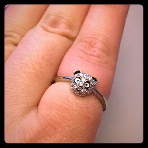 Clear Stones Silver Panda Ring